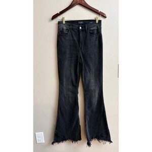 Judy Blue Flare Jeans Size 5/27 Black High Rise Raw Frayed Tulip Hem Denim
